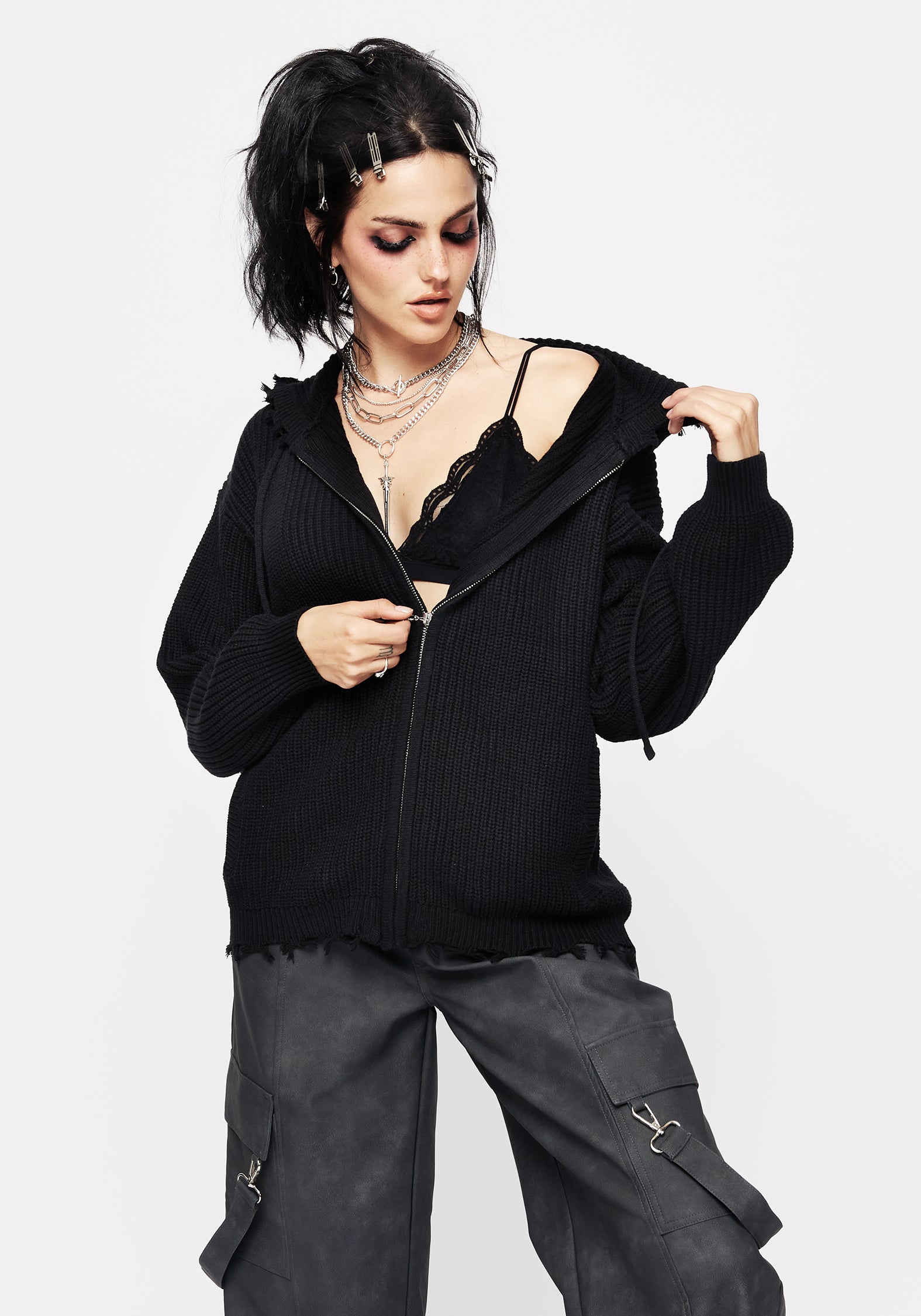 Spinner Knitted Zipper Hoodie – Disturbia