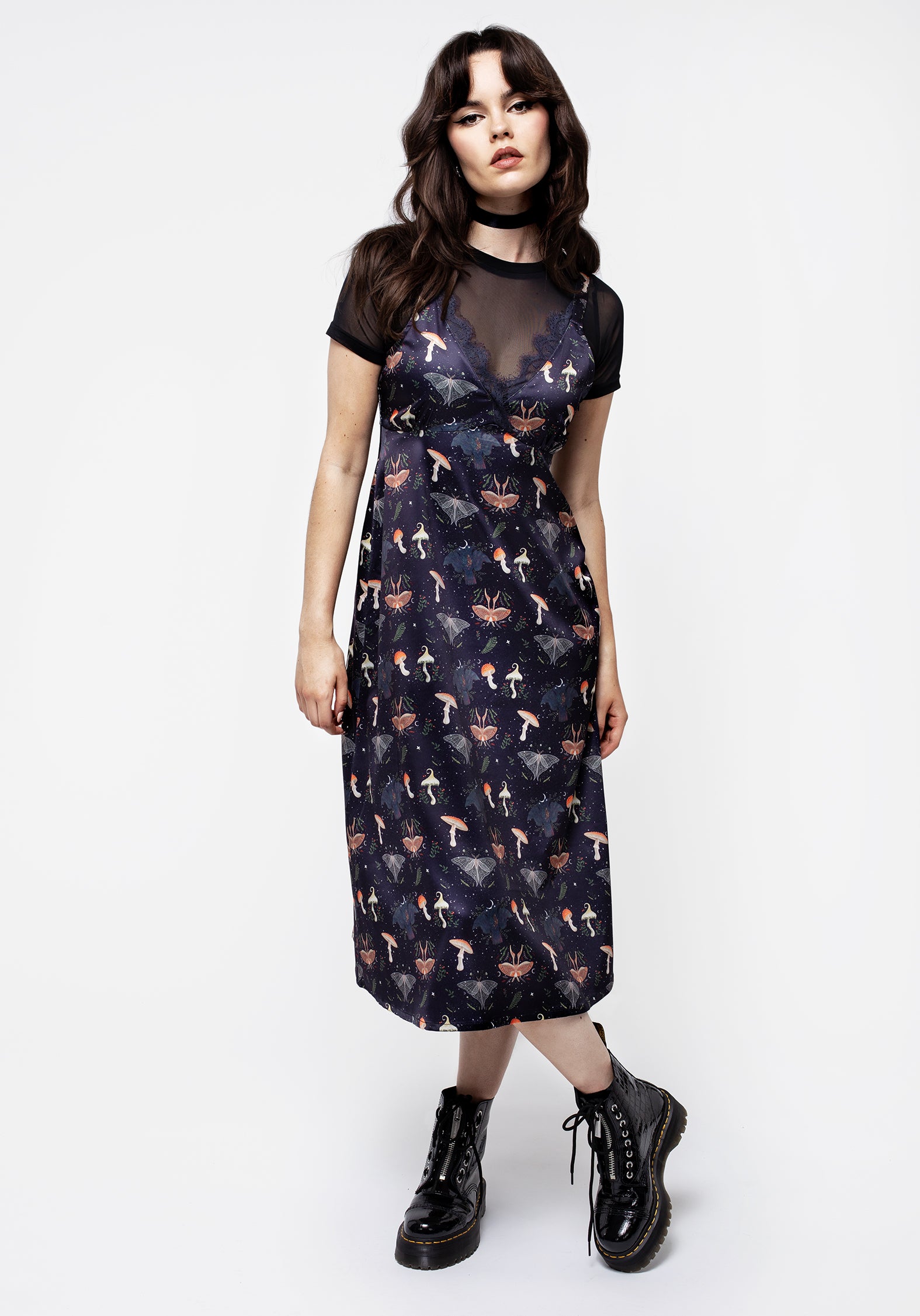 Black Rose Print Mini Slip Dress