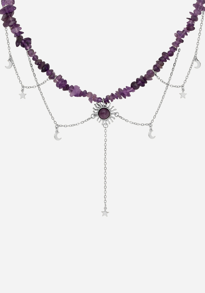 Aurora Gem Choker Necklace - Purple