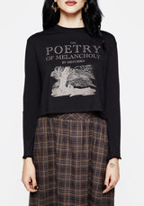 Poetry of Melancholy Graphic Print Long Sleeve Crop Top