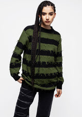 Nancy Stripe Oversized Jumper - Green and Black