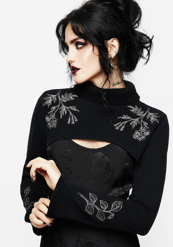 Amalthea Embroidered Roll Neck Extreme Crop Sweater