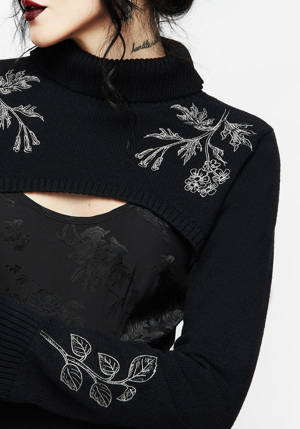 Amalthea Embroidered Roll Neck Extreme Crop Sweater