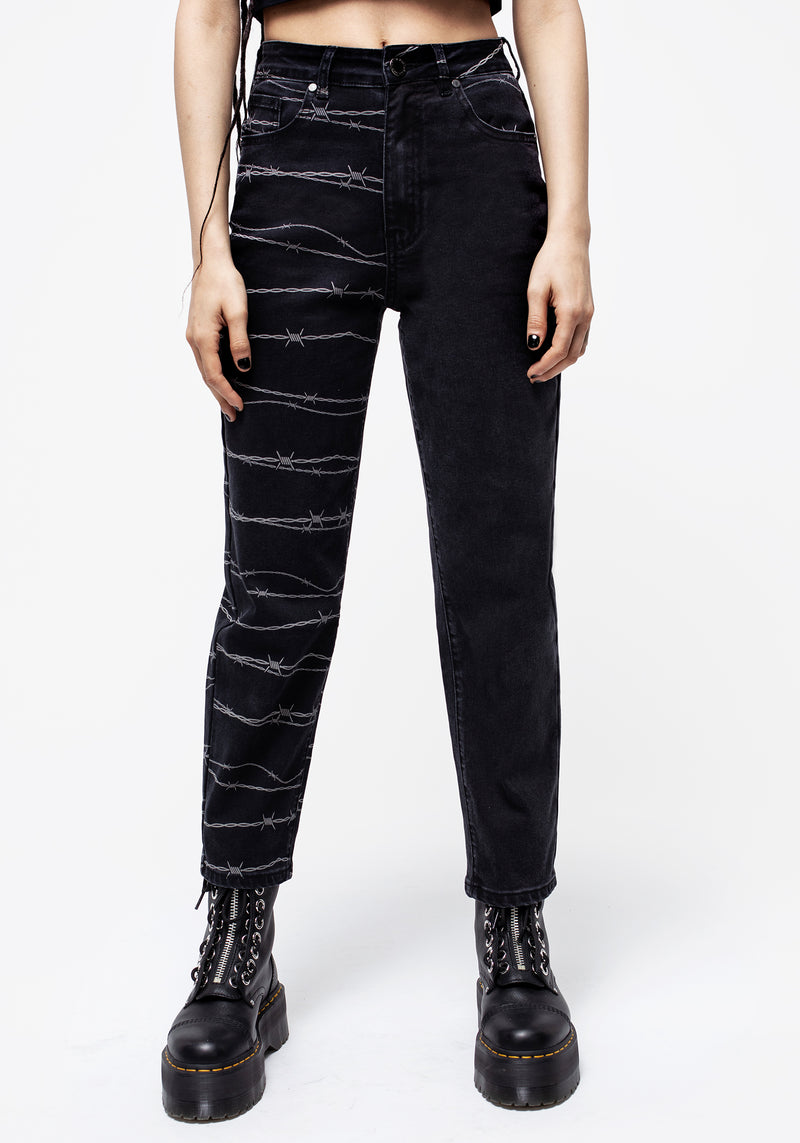 Barbed Wire Spliced Mom Jeans – Disturbia