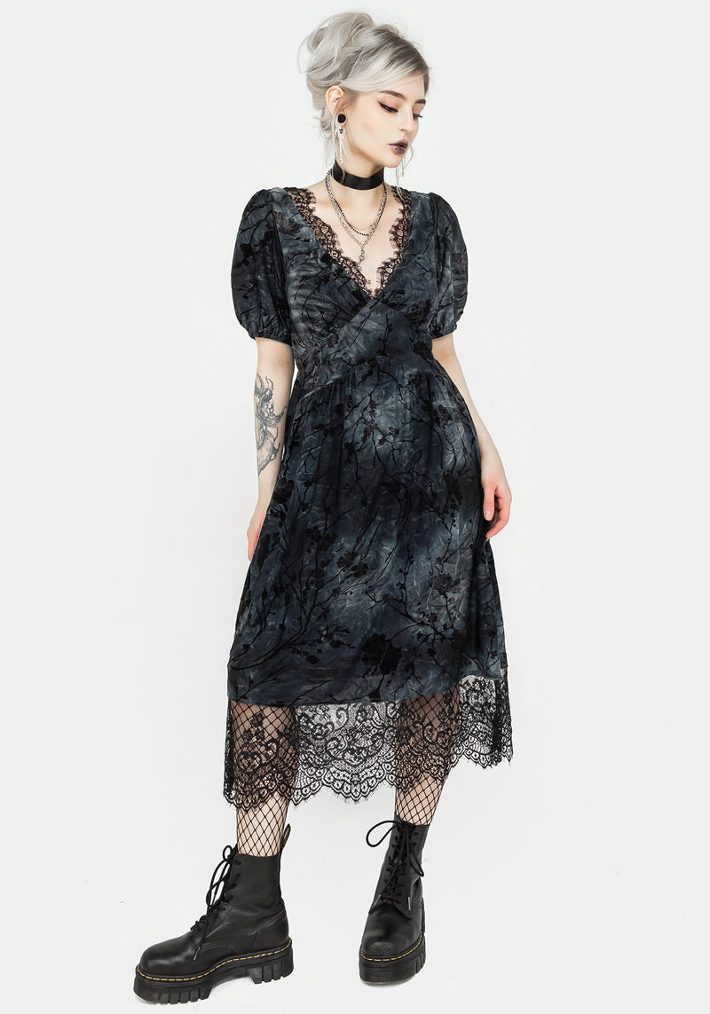Lace Midi Dress with Lace Trim