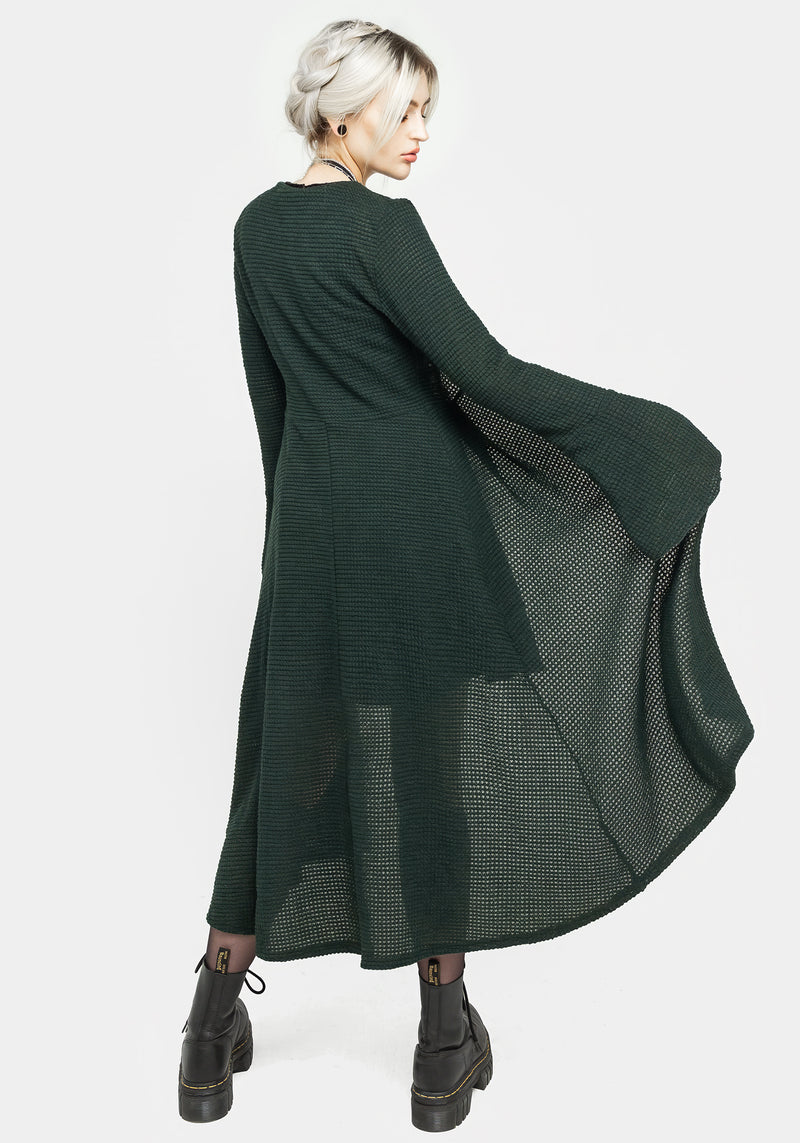 Xana Textured Tie Front Long Cardigan - Green – Disturbia