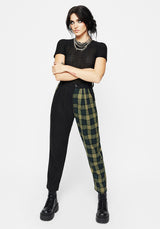 Mayflower Spliced Check High Waist Tapered Trousers