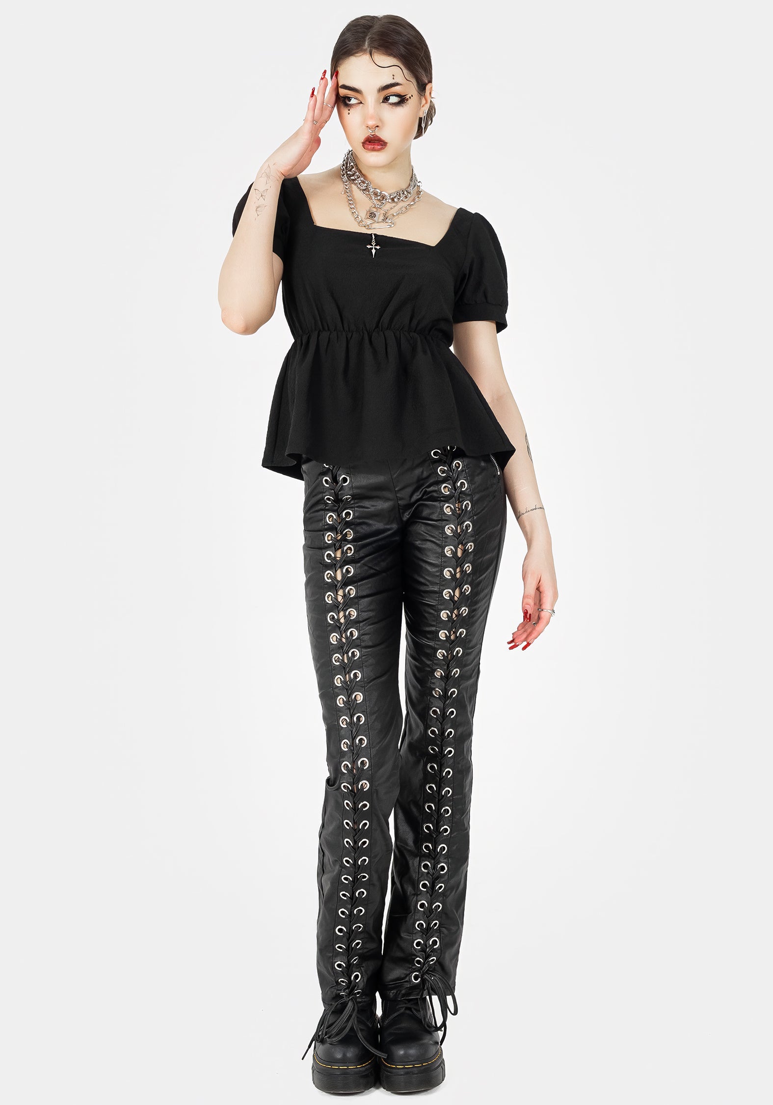 Elena Puff Sleeve Peplum Top Disturbia