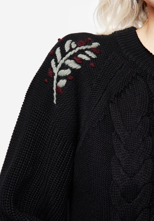 Patrice Embroidered Cable Knit Sweater