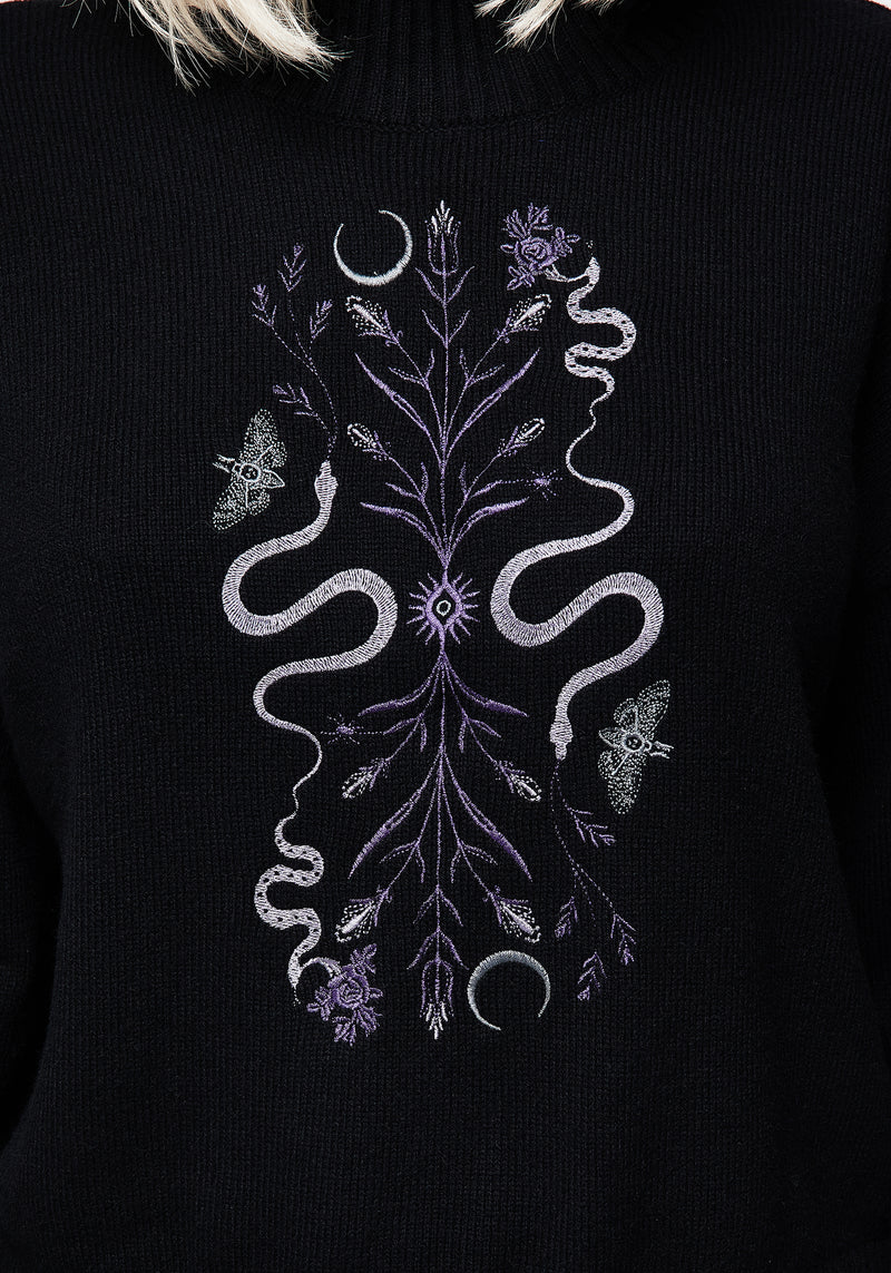 Dominion Snake Embroidered Knit Sweater