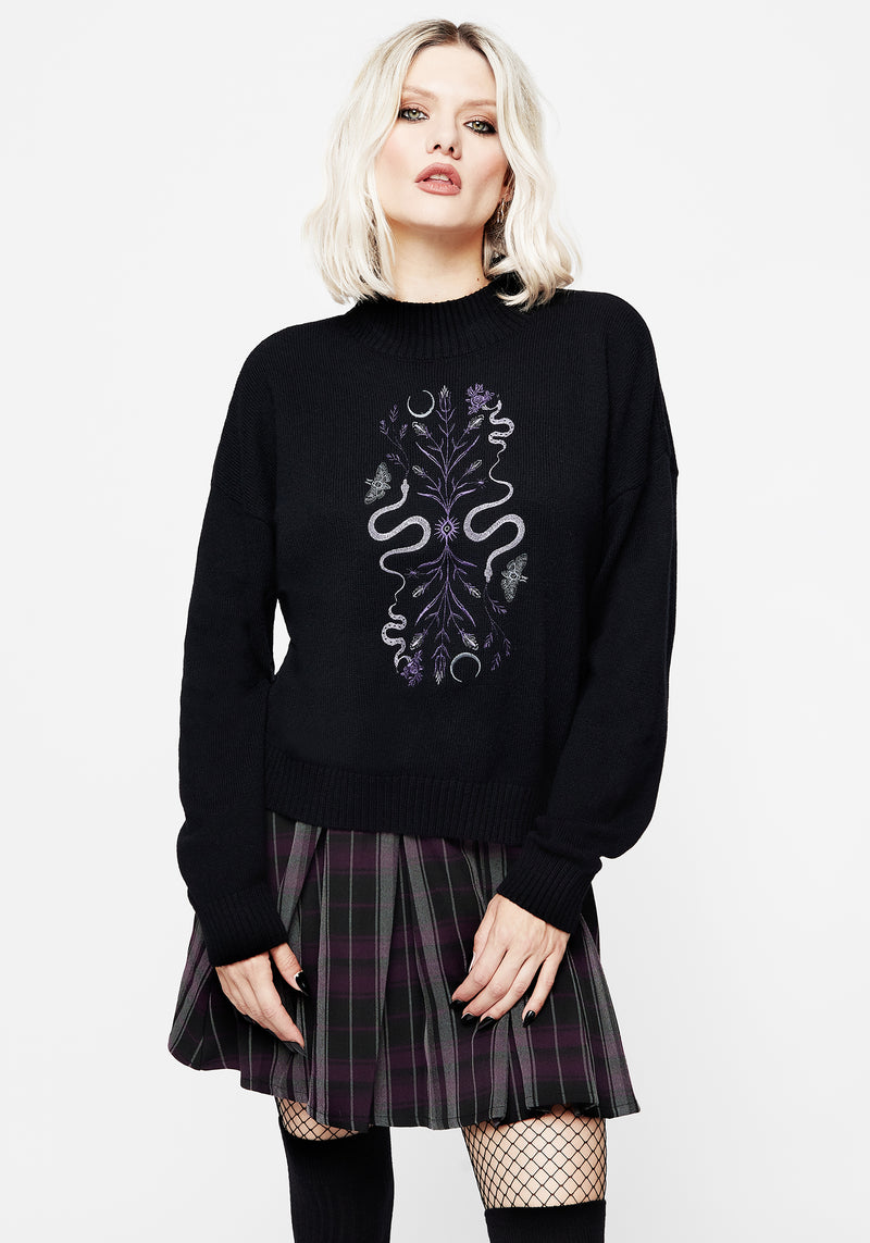 Dominion Snake Embroidered Knit Sweater