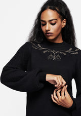 Spectral Bat Embroidered Balloon Sleeve Sweater