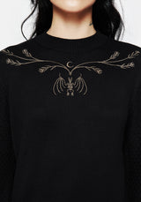 Spectral Bat Embroidered Balloon Sleeve Sweater