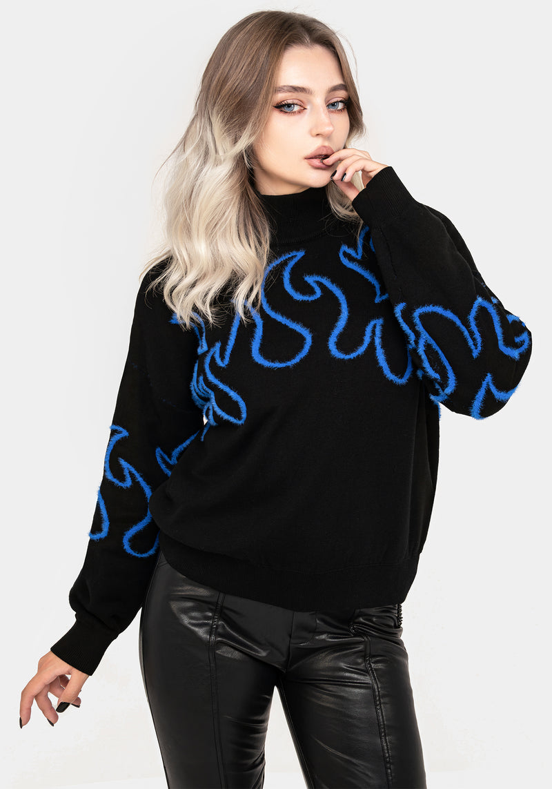 Black jumper with blue flames sale