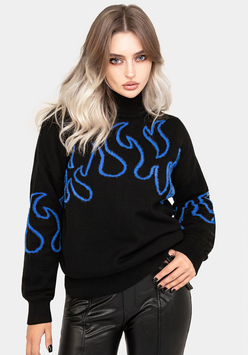 Blaze Flame Knit Sweater - Blue