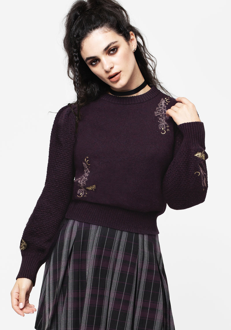 Foxglove Embroidered Knit Sweater