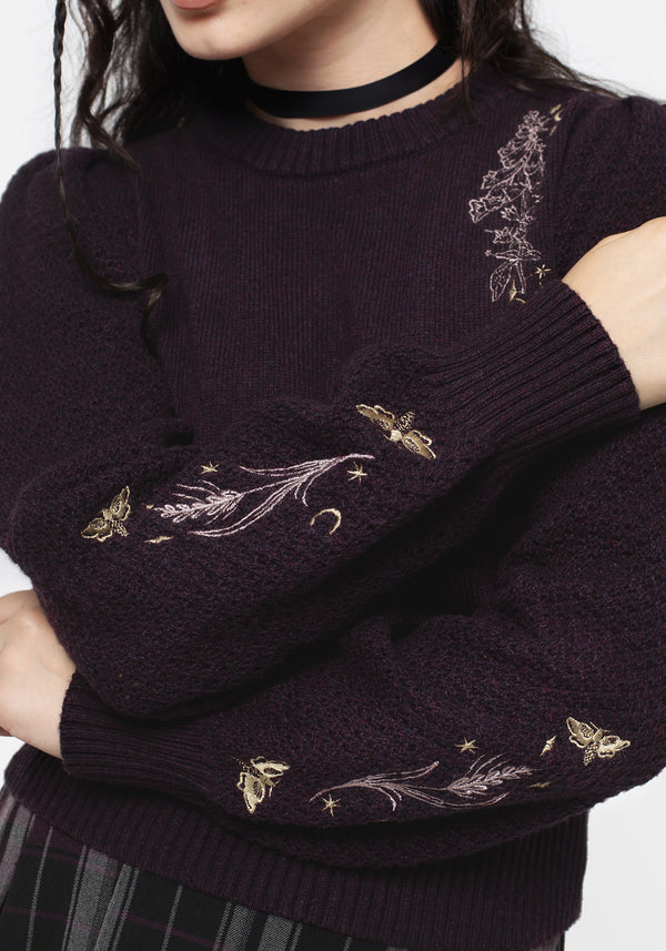 Foxglove Embroidered Knit Sweater