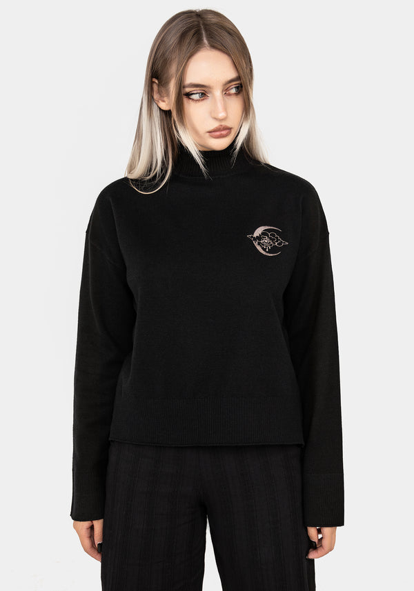 Lachrymose Embroidered Mock Neck Sweater