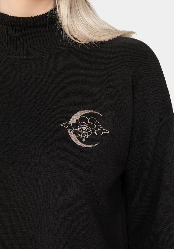 Lachrymose Embroidered Mock Neck Sweater