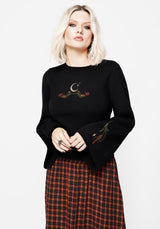 Autumnus Flare Sleeve Embroidered Knit Sweater