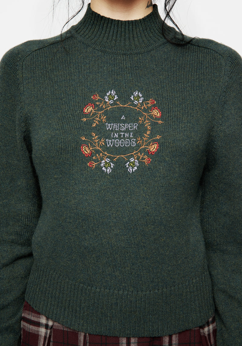 Whisper Mock Neck Embroidered Knit Sweater