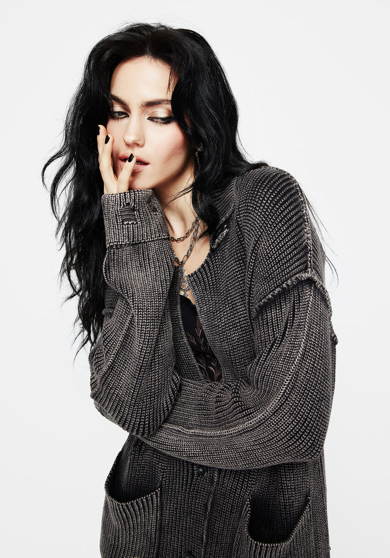 Allison Distressed Knit Longline Cardigan