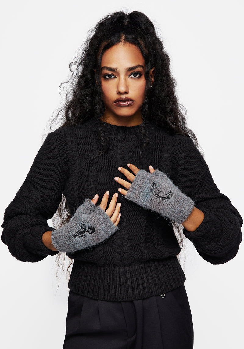 Mandragore Embroidered Knit Fingerless Gloves