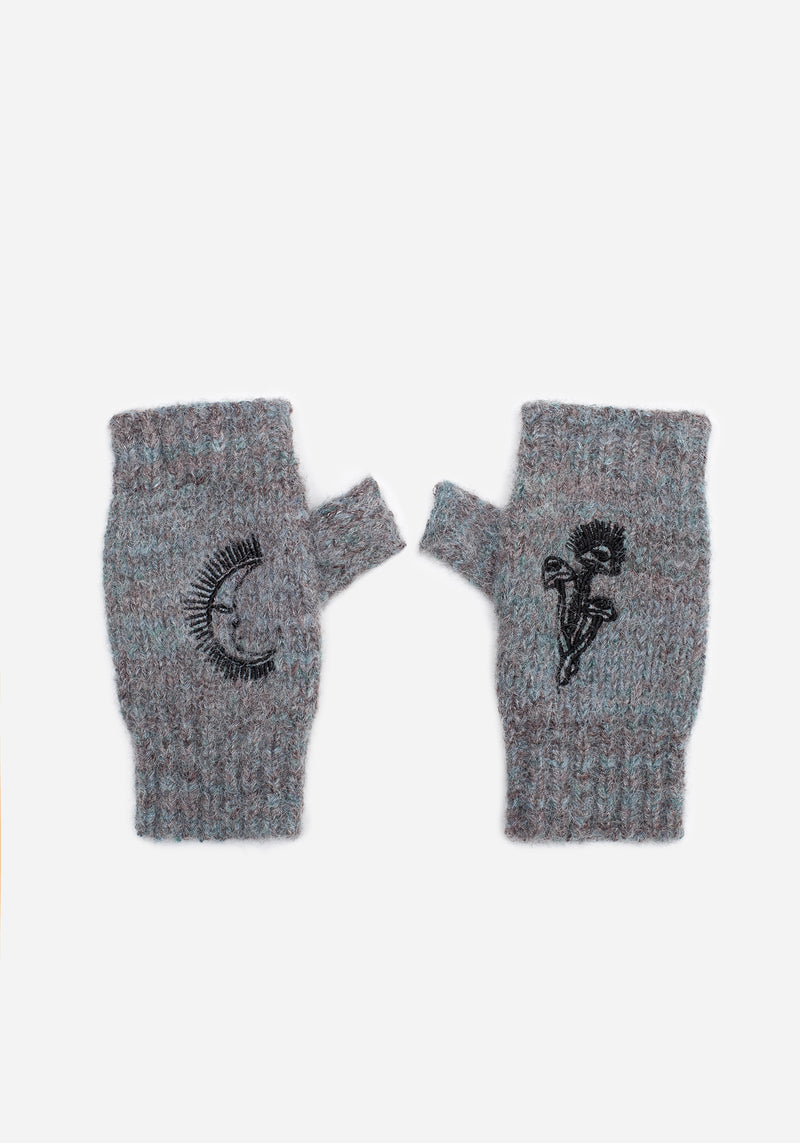 Mandragore Embroidered Knit Fingerless Gloves