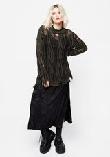 Granite Ladder Stitch Distressed Cable Knit Jumper