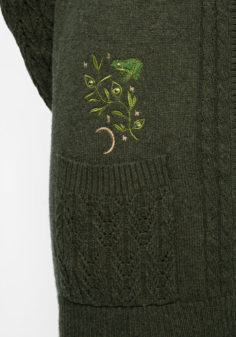 Swamplife Embroidered Cable Knit Longline Cardigan