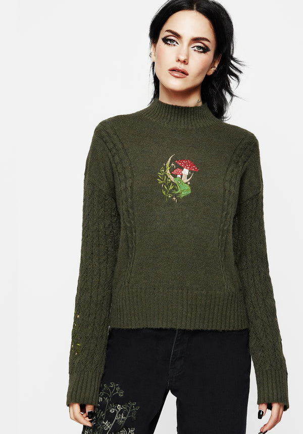 Swamplife Embroidered Cable Knit Relaxed Sweater