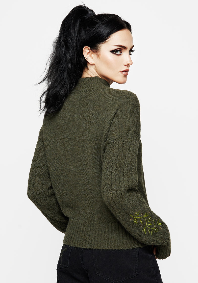 Swamplife Embroidered Cable Knit Relaxed Sweater