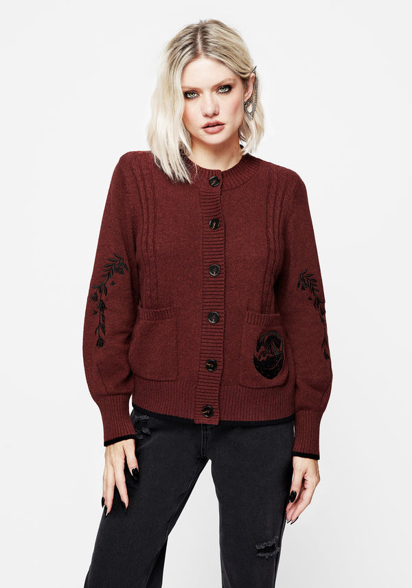 Foxfire Embroidered Cable Knit Cardigan