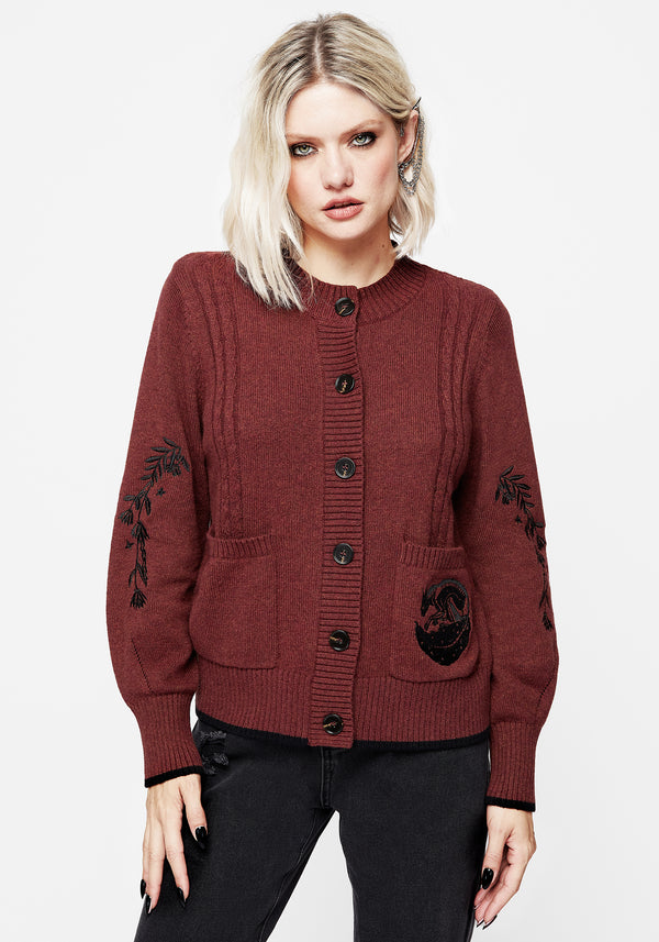 Foxfire Embroidered Cable Knit Cardigan