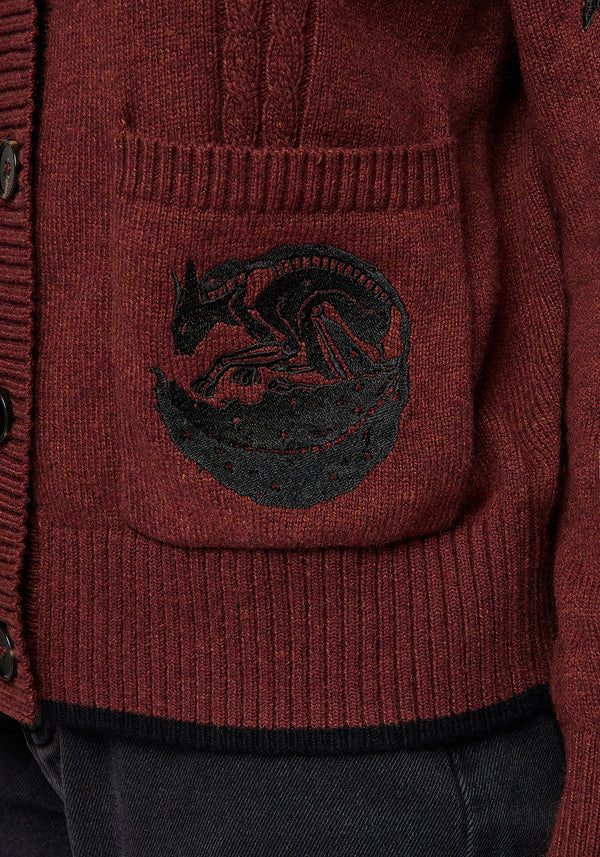 Foxfire Embroidered Cable Knit Cardigan