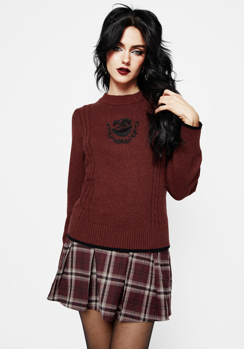 Foxfire Embroidered Cable Knit Sweater