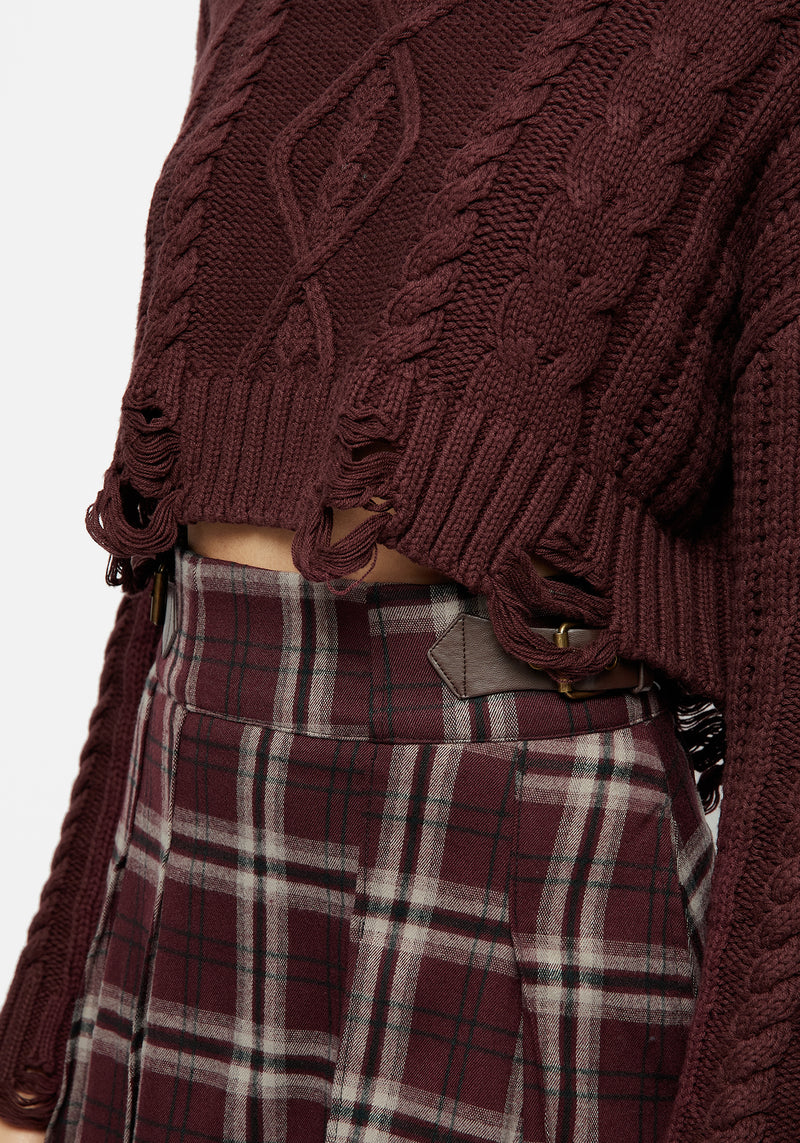 Skulk Distressed Cable Knit Crop Sweater