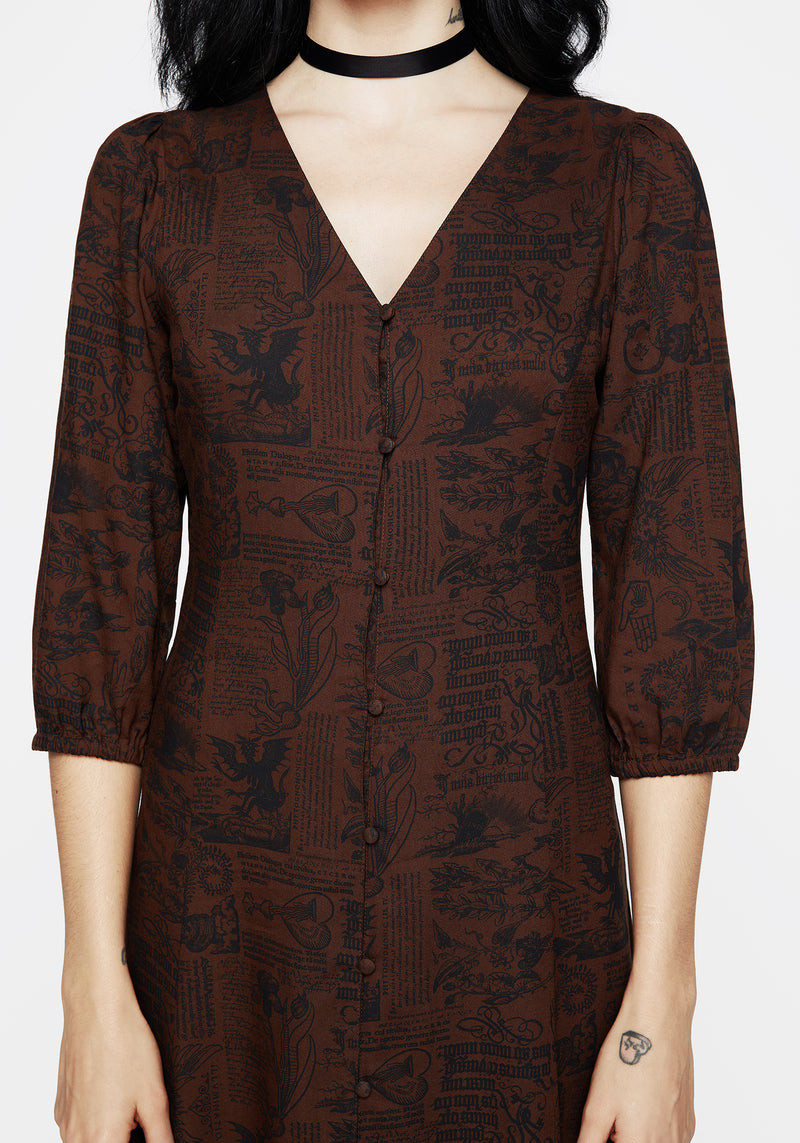 Daemonologie Woodcut Print Button Up Midaxi Dress