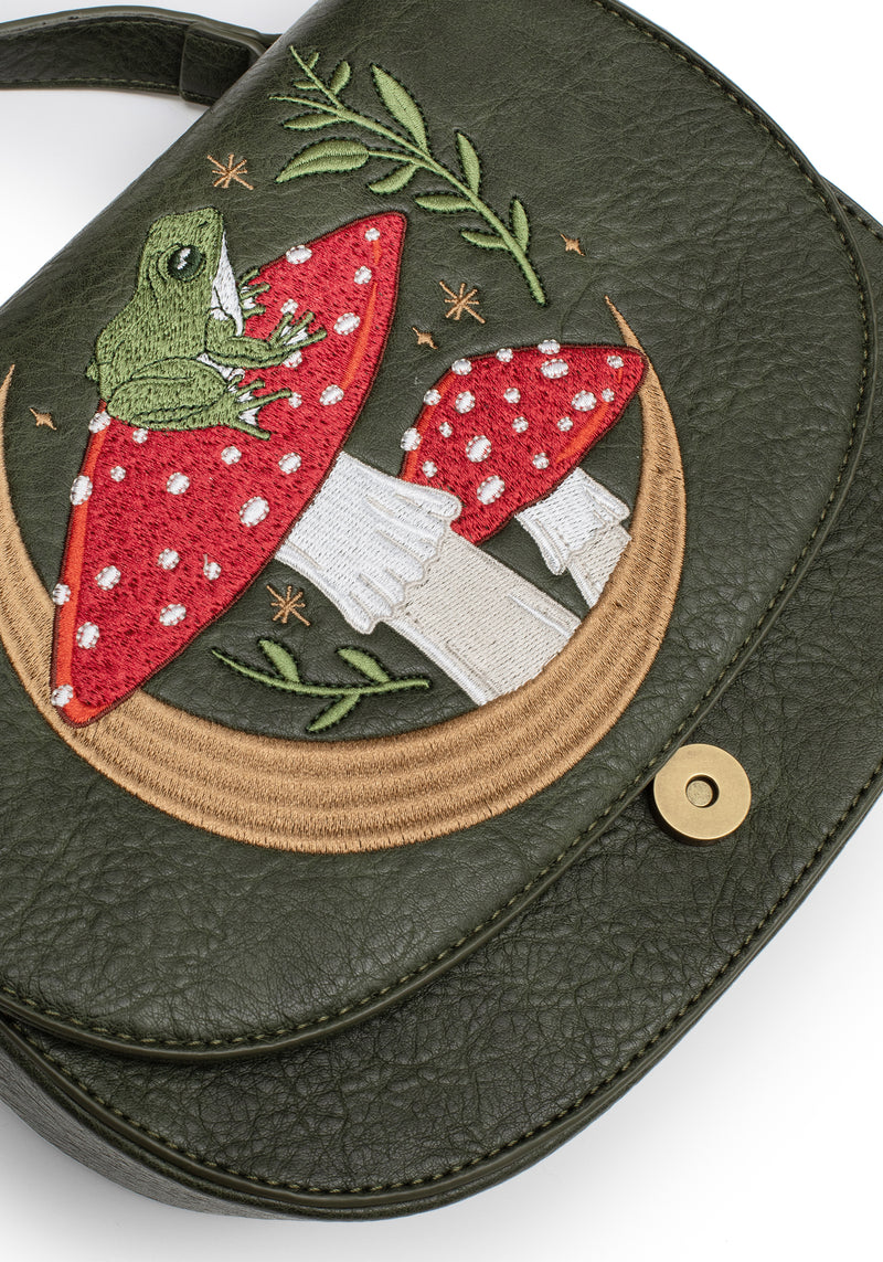 Swamplife Frog Embroidered Crossbody Saddle Bag