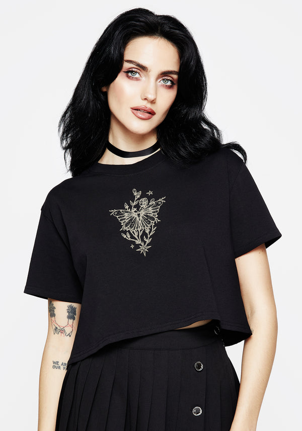 Hawkmoth Graphic Print Boxy Crop Tee