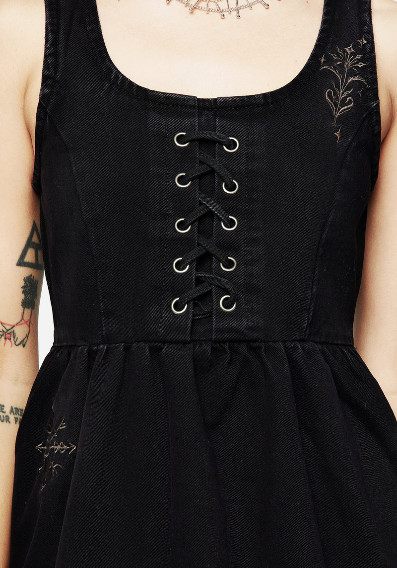 Hester Embroidered Lace Up Corset Mini Dress