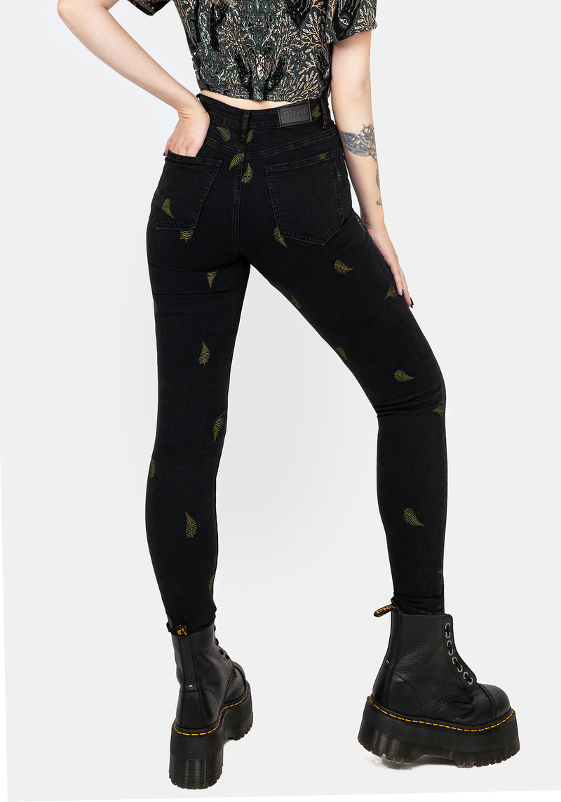 Osmunda Fern Embroidered Denim Skinny Jeans