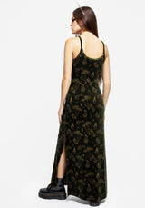 Faefire Foil Print Velour Maxi Slip Gown - Green