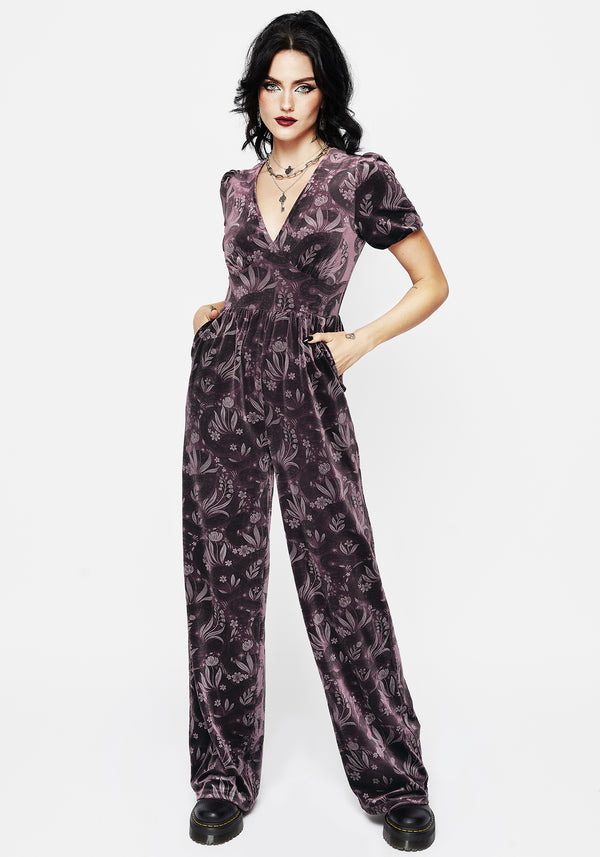 Deception Snake Foil Print Velour Jumpsuit