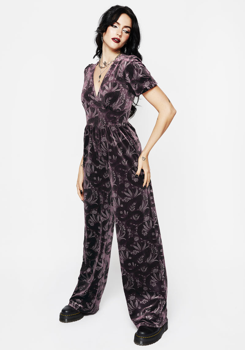 Deception Snake Foil Print Velour Jumpsuit