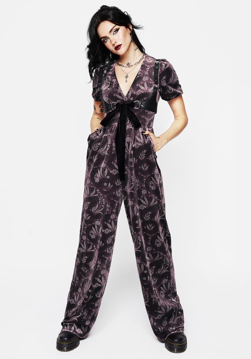 Deception Snake Foil Print Velour Jumpsuit