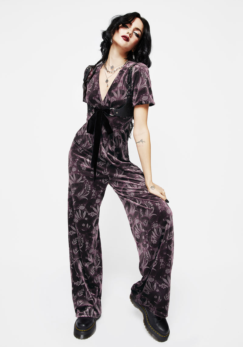 Deception Snake Foil Print Velour Jumpsuit