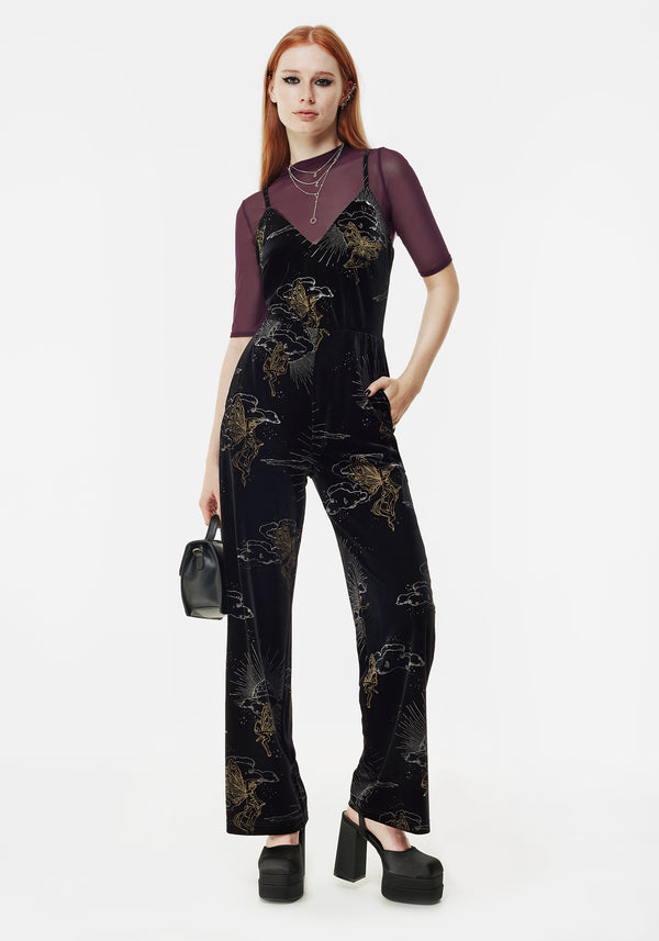 Adelina Foil Print Velour Cami Jumpsuit