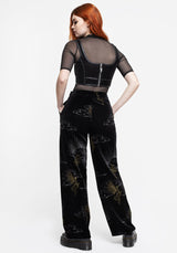 Adelina Foil Print Velour Wide Leg Trousers