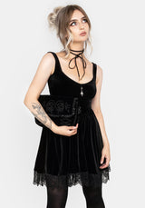 Orbweb Lace Hem Velour Mini Dress